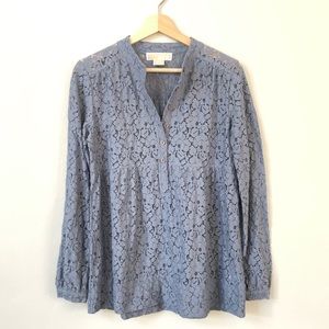 Michael Kors blue small lace long sleeve top